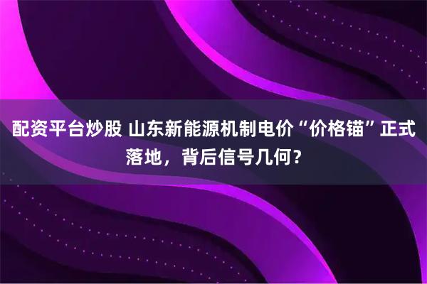 配资平台炒股 山东新能源机制电价“价格锚”正式落地，背后信号几何？